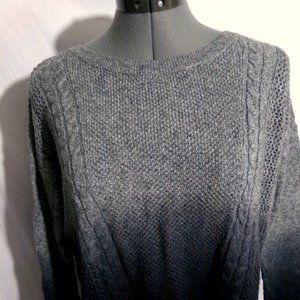 AMERICAN EAGLE Crochet Sweater Top XS Gray Blue Cable Lattice knit Chenille Ombr